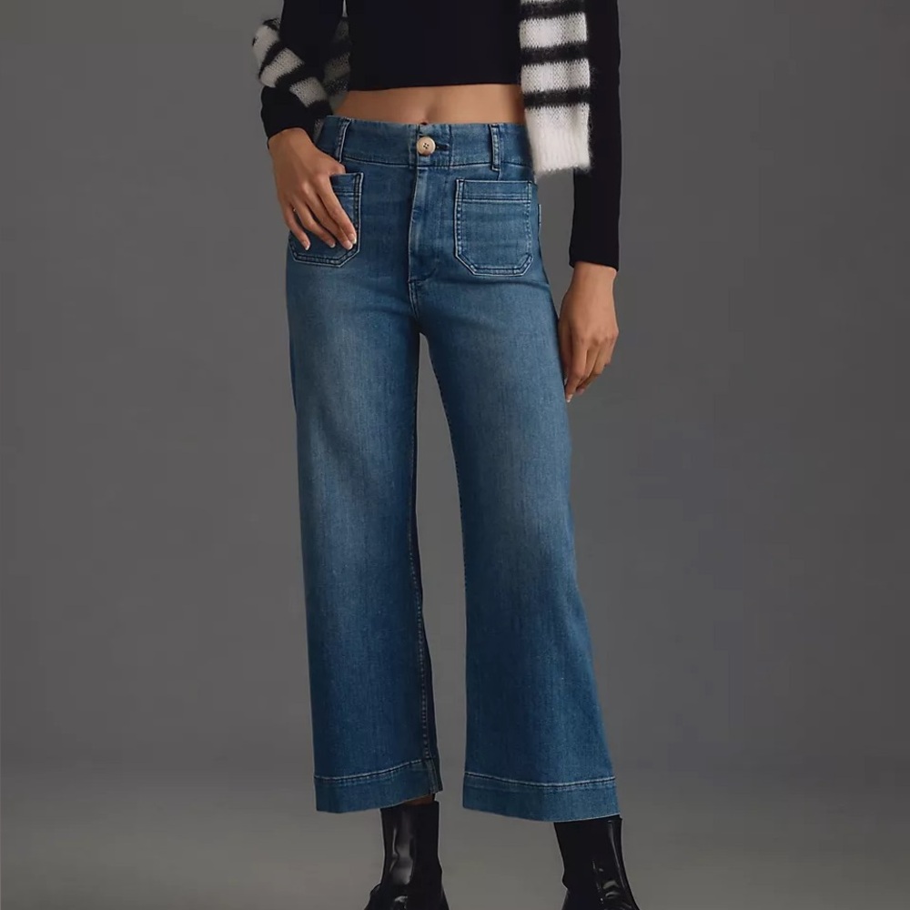 Anthropologie Blue Flare Cropped Jeans